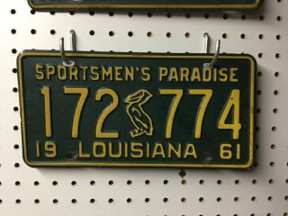 1961 PAIR VINTAGE LOUISIANA LICENSE PLATES PLATE 172 773 AND 172 774 3
