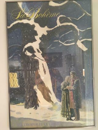 Vintage Met Opera Poster - La Boheme By Jamie Wyeth - Framed 24 " X 36 " Plate Signed