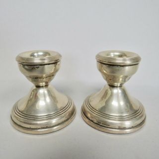 Antique Pair Solid Sterling Silver Dwarf Candlestick Candle Holder