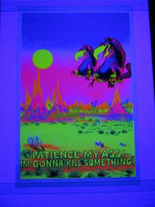 Vintage 1970 Hungry Vultures Patience My Ass Gonna Kill Blacklight Poster Nos