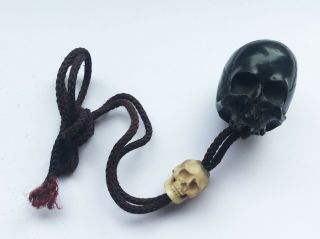 Netsuke Ojime Bead Inro Sagemono Carved Bovine Bone Skull Bead