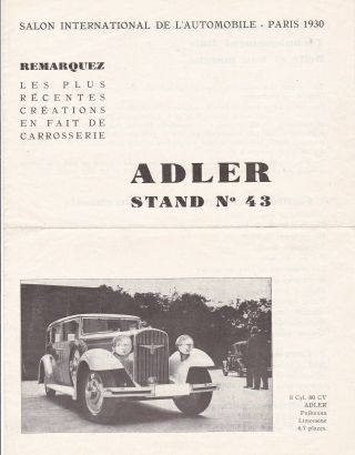 Vintage Bauhaus Gropius Adler Car First Brochure Auto Pkw 1930 See Foto