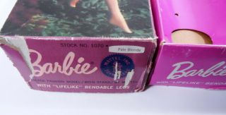 HTF Vintage Barbie Dolls PALE BLONDE American Girl Barbie Box,  Swimsuit & Stand 3