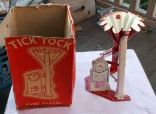 Rare Vintage 8 " Tin Toy Tick Tock Sand Shovel Scale & Box Litho Look Nr