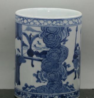 Antique Chinese Hand Painted Blue & White Porcelain Brush Pot c1920s 3