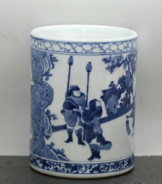 Antique Chinese Hand Painted Blue & White Porcelain Brush Pot c1920s 4