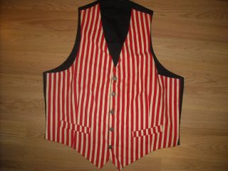 Vtg 40s Red White Stripe Barber Shop Quartet Circus Shriner Change Button Vest