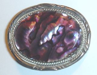 Vintage Signed Ly South Western Abalone Shell Sterling 925 Belt Buckle