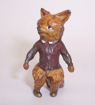 Vintage Cold Painted Bronze Miniature Fox Cub Anthropomorphic Red Hunting Jacket