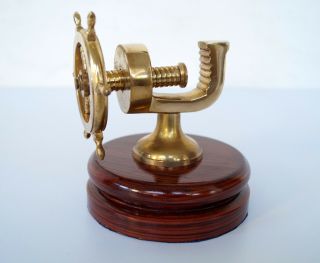 Vintage Brass Walnut Nut Cracker Great Nautical Ship Wheel Kitchen Tools