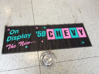 Vintage 1959 Chevrolet Advertising Banner,  Accessory,  7ft X 29in.  Great Item
