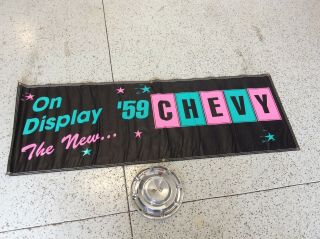 Vintage 1959 Chevrolet Advertising Banner,  Accessory,  7ft x 29in.  Great item 2