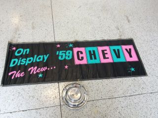 Vintage 1959 Chevrolet Advertising Banner,  Accessory,  7ft x 29in.  Great item 3