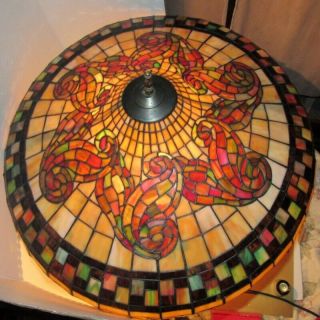 Antique Tiffany Style Large Stained Glass Lamp Shade 23 " Diameter X 10 Tall Vtg