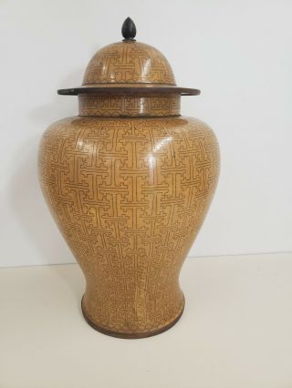 Vintage Honey Cloisonne Ming Covered Urn 15 " Tall