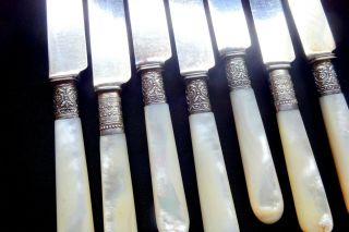 Vintage Mother Of Pearl Silver Knives J.  Russell & Co Silverware & Flatware Anti