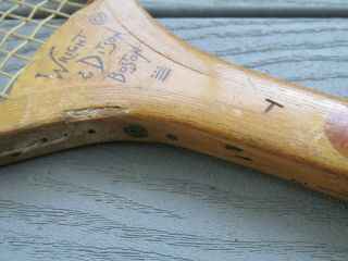 Early Vintage Antique Wooden Flat Top Tennis Racquet Wright & Ditson Boston 3
