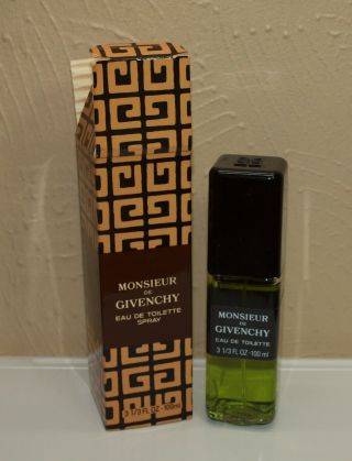 Vintage Monsieur De Givenchy For Men Edt Eau De Toilette 3 1/3 Oz W/ Box Full