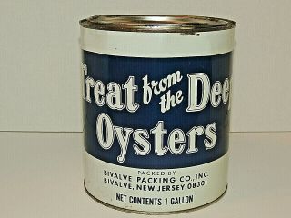 Vintage Treat From The Deep Oysters Tin 1 - Gallon Can Bivalve,  Nj