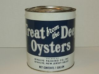 Vintage Treat From The Deep Oysters Tin 1 - Gallon Can Bivalve,  NJ 6