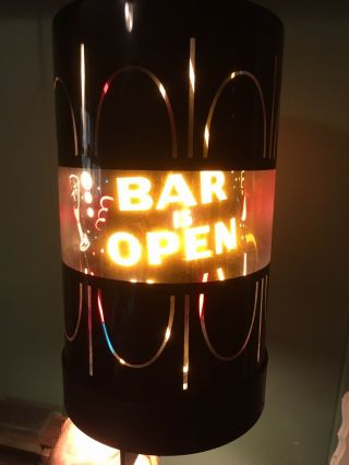 Vtg " Bar Is Open " Motion Lamp 1960s Man Cave Light Pool Whiskey Beer Bar