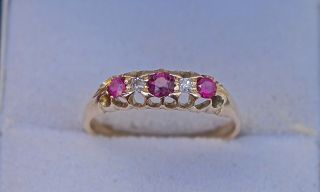 Antique 18ct Gold Carved Ruby & Old Cut Diamond Ring,  Tons Of Sparkle,  Size P