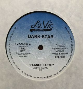 DARK STAR - Planet Earth 12” Rare Private Electro Rap Boogie LE VIC (M -) 2