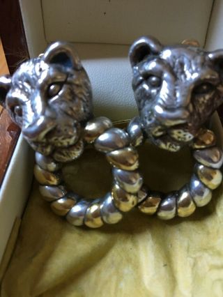 Vintage Silver Lion Head Clip On Earrings