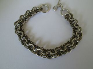 Vintage 925 Mexico Fine Sterling Silver Heavy Round Chain Link 9 " Bracelet 35g