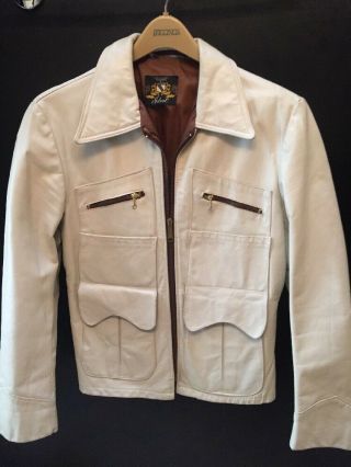Vintage Ivory Off White Leather Jacket Exclusively Tailored By Ideal Size 40