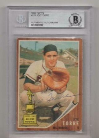 1962 Topps Joe Torre Rookie Vintage Signed Card Beckett Authentic Autograph