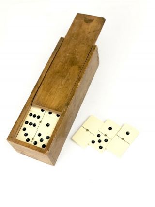 Antique Vintage Domino Game Set White Bakelite Tiles W Catalin Spinner &wood Box