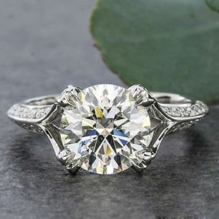 3 Ct Brilliant Near White Round Cut Moissanite Vintage Ring 14k Gold