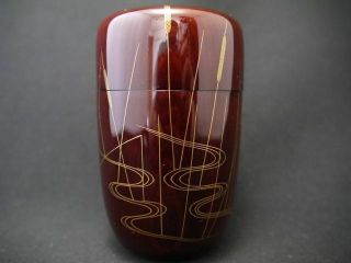 Japan Tame Lacquer Wooden Tea caddy Dragonfly design in makie Long - Natsume (520) 5