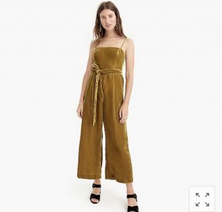 J.  Crew Velvet Jumpsuit Tie Flare Bell Leg 14 Vintage Gold Yellow Sleeveless