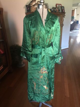 Vintage World War 2 Ww2 Kimono Silk Green Robe Dragon 1940s Japan By Army Vet