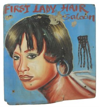 Vintage African Art Barber Shop Sign Signboard Ghana Hair Saloon Cut West Africa