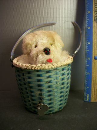 Vintage 1930s Wind Up Barking Dog In A Basket Japan - It