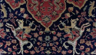 Vintage X LARGE Persian WOOL Rug 3x2m Hunting ANIMALS Keshan Safavid Medallion 11