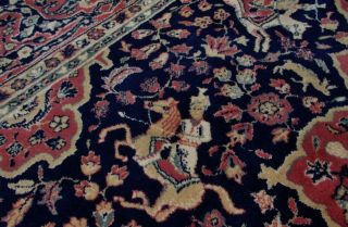 Vintage X LARGE Persian WOOL Rug 3x2m Hunting ANIMALS Keshan Safavid Medallion 12