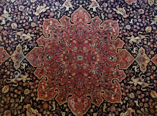 Vintage X LARGE Persian WOOL Rug 3x2m Hunting ANIMALS Keshan Safavid Medallion 3