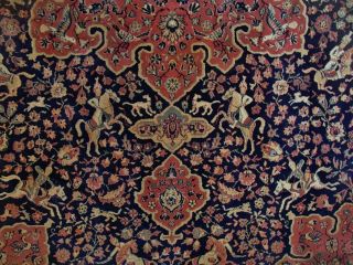 Vintage X LARGE Persian WOOL Rug 3x2m Hunting ANIMALS Keshan Safavid Medallion 4