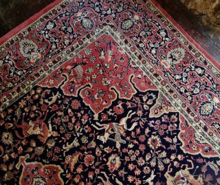 Vintage X LARGE Persian WOOL Rug 3x2m Hunting ANIMALS Keshan Safavid Medallion 9