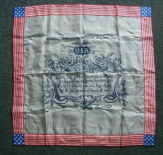 Rare Vintage Silk Us Army Camp Hancock Augusta Georgia Ww1 Ww2 Handkerchief Usa