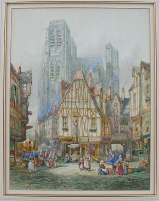 Victorian Antique Painting " Abbeville " Henri Schafer 1833 - 1916,  Signed&titled