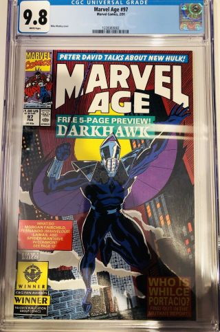 Marvel Age 97 (1991) Key 1st Appearance Darkhawk Cgc 9.  8 White Pages Rare
