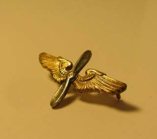Vintage - Rare - Wwii Air Force Pilots Brass Wings And Prop Pin - Ppd Frt.