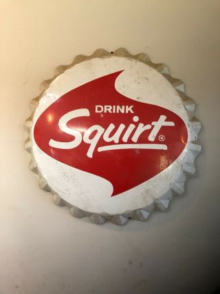 Vintage 28” Squirt Soda Bottle Cap Button Sign