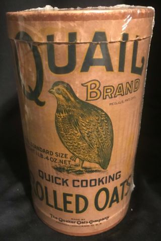 Vintage 1900s Quail Brand Rolled Oats Container 1lb 4oz Box One To Have