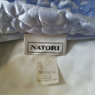 Vintage Natori Quilted Robe Floral Light Blue Satin 7